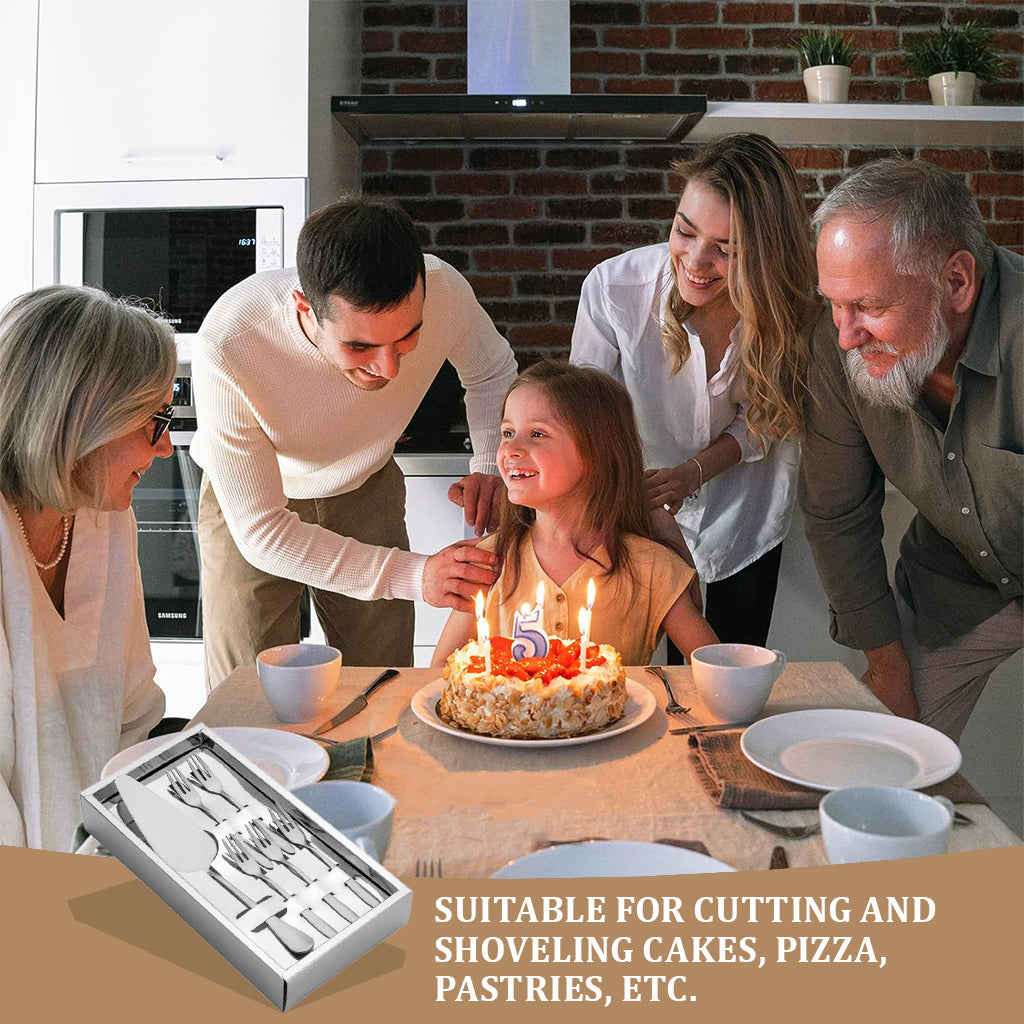 HASTHIP Cake Server Cake Forks Combo Set Stainless Steel Cake Slice & 5Pcs Dessert Forks, 2 in 1 Serrated Cake Cutter Slice 5.2 inches Cake Forks, Birthday Party Supplies Kitchen Supplies, Silver HASTHIP Cake Server Cake Forks Combo Set Stainless Steel Cake Slice & 5Pcs Dessert Forks, 2 in 1 Serrated Cake Cutter Slice 5.2 inches Cake Forks, Birthday Party Supplies Kitchen Supplies, Silver